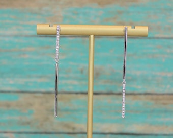 Long Silver Earrings With CZ Stones