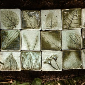 MTO Set of Handmade Ceramic Tiles: Botanical Leaf Print, Australian Made, Australian Garden and Rainforest Plants