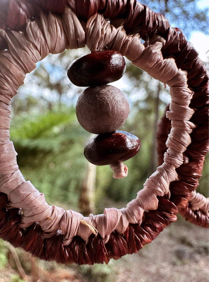 Handwoven Raffia Fibre Earrings: Sustainable Botanical Jewellery With Wooden Seed Beads image 2