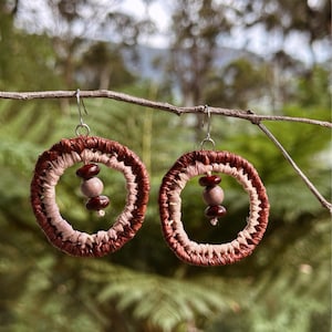 Handwoven Raffia Fibre Earrings: Sustainable Botanical Jewellery With Wooden Seed Beads image 1