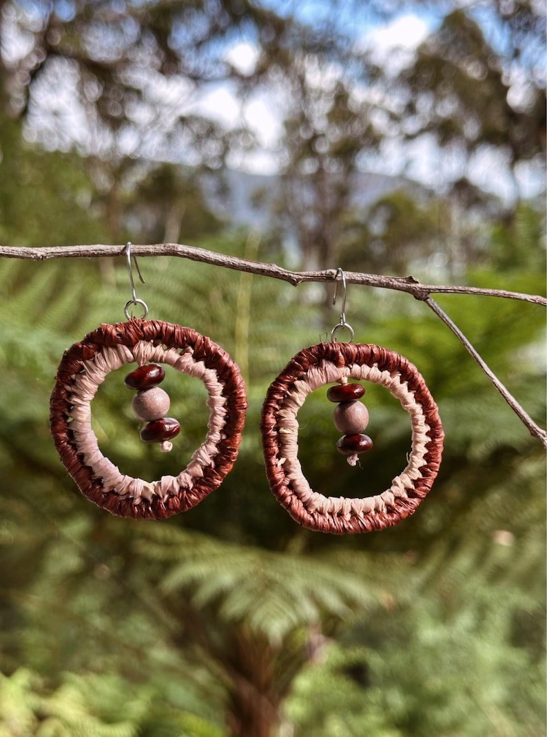 Handwoven Raffia Fibre Earrings: Sustainable Botanical Jewellery With Wooden Seed Beads image 1