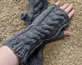 Corded Cable Fingerless Gloves knit pattern