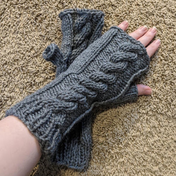 Corded Cable Fingerless Gloves knit pattern