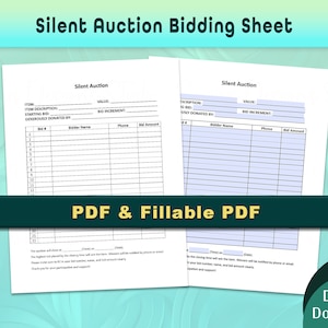 Silent Auction Bid Sheet: Printable Fundraising Form (Fillable PDF)