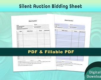 Silent Auction Bid Sheet: Printable Fundraising Form (Fillable PDF)