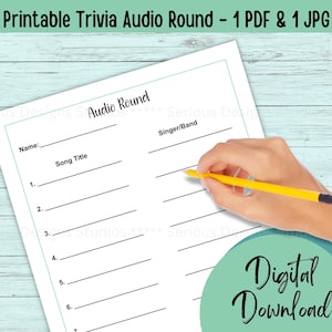 Hoja de respuestas de trivia, Ronda de audio imprimible, Hoja de trivia imprimible, Hoja de respuestas de la ronda musical para la noche de trivia, Juego de fiesta para el anfitrión de trivia
