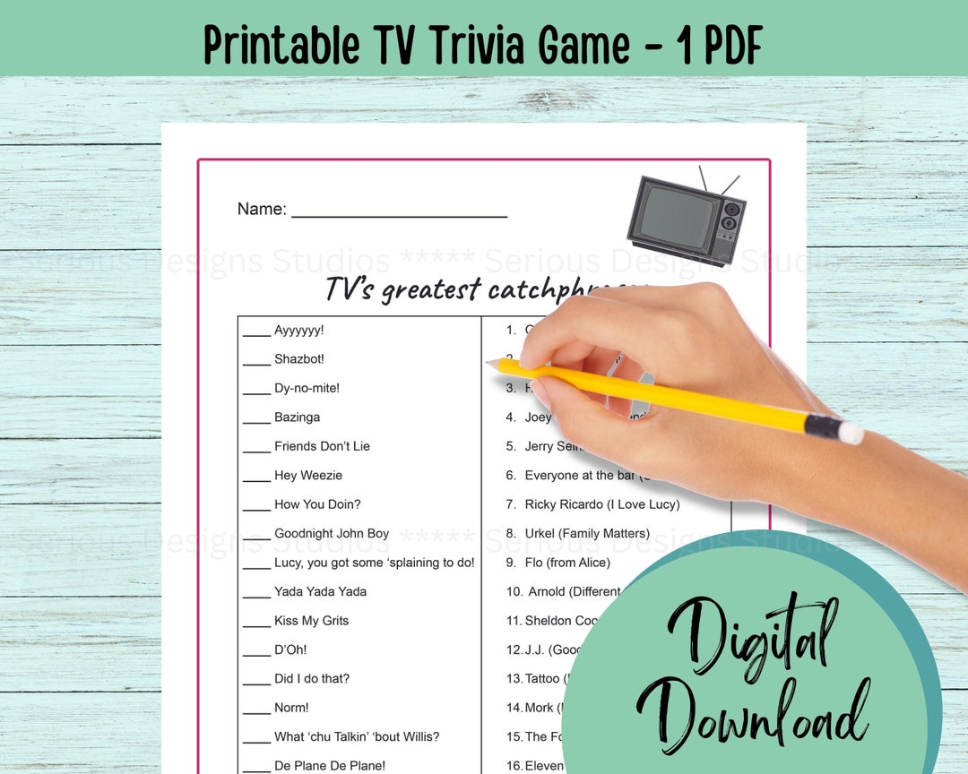 TV Trivia Game Printable Trivia Game Trivia Host Handout TV Etsy