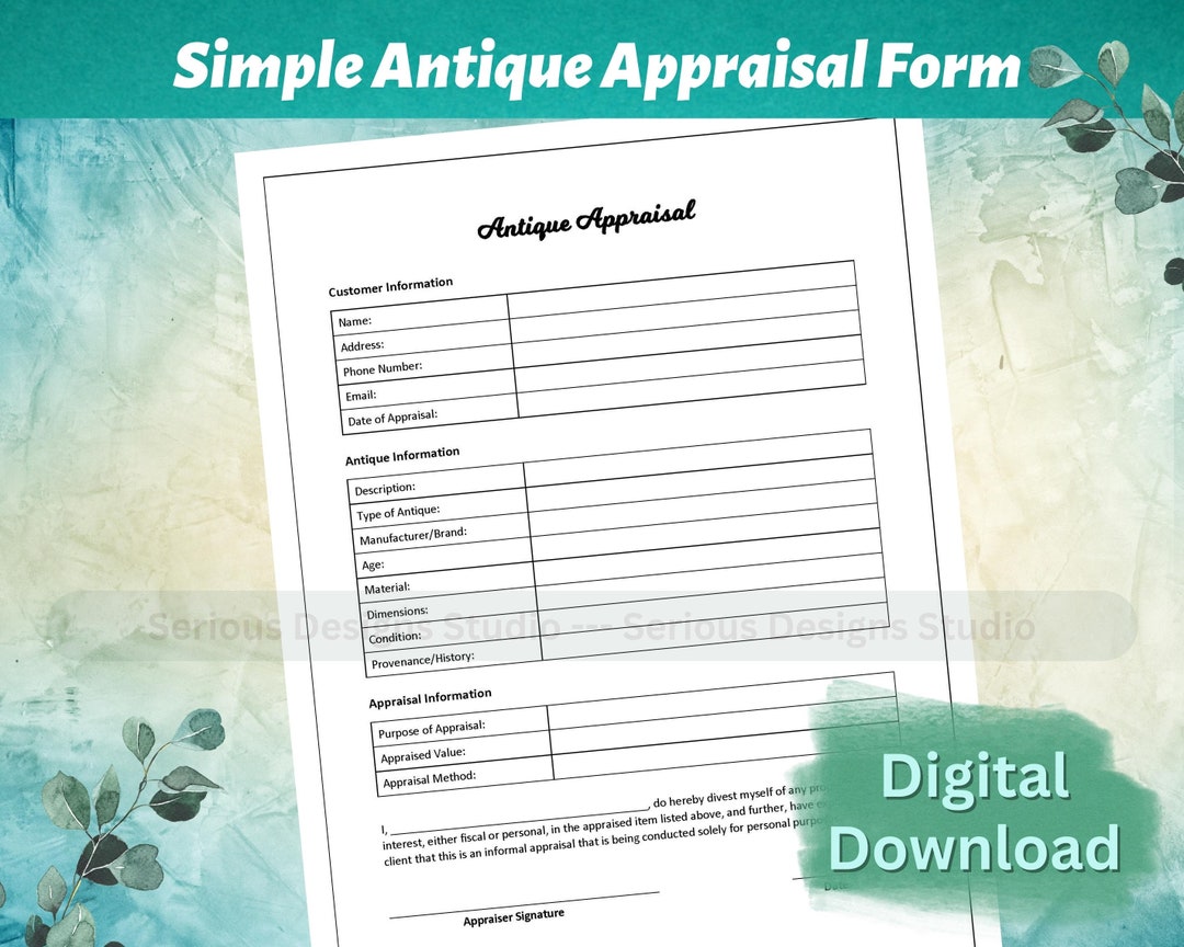 Antiques Appraisal, Editable Form, Printable Appraisal Template Antiques Appraisal, Editable Form, Printable Appraisal Template