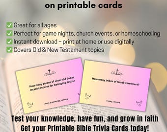 Bible Trivia Cards: Old & New Testament Family Game (Digital Download)