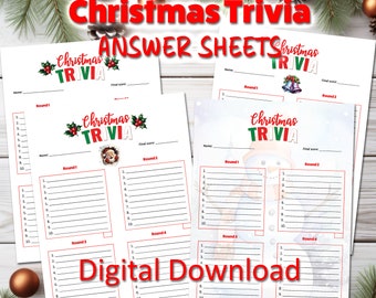 Holiday Trivia Answer Sheets, Print your own Trivia Sheets, Festive Christmas Game Sheets, PDF Printable, US Letter Size, Fun Game Night