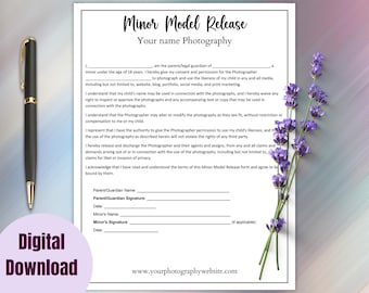 Minor Model Release Form: Photography Contract Template (Digital Download)