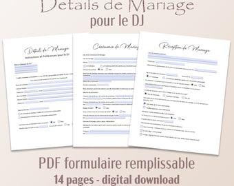 French Wedding DJ Form: Fillable PDF Template, 14-Page Itinerary (Digital Download)