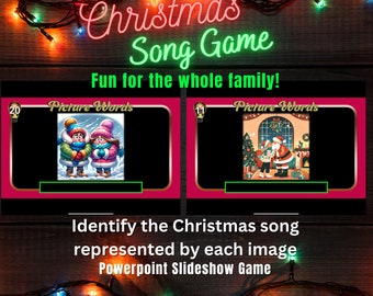 Christmas Trivia Game, Picture Words, Name that song, Interactive Powerpoint Slideshow, Guess the Christmas Song, Fun Party game