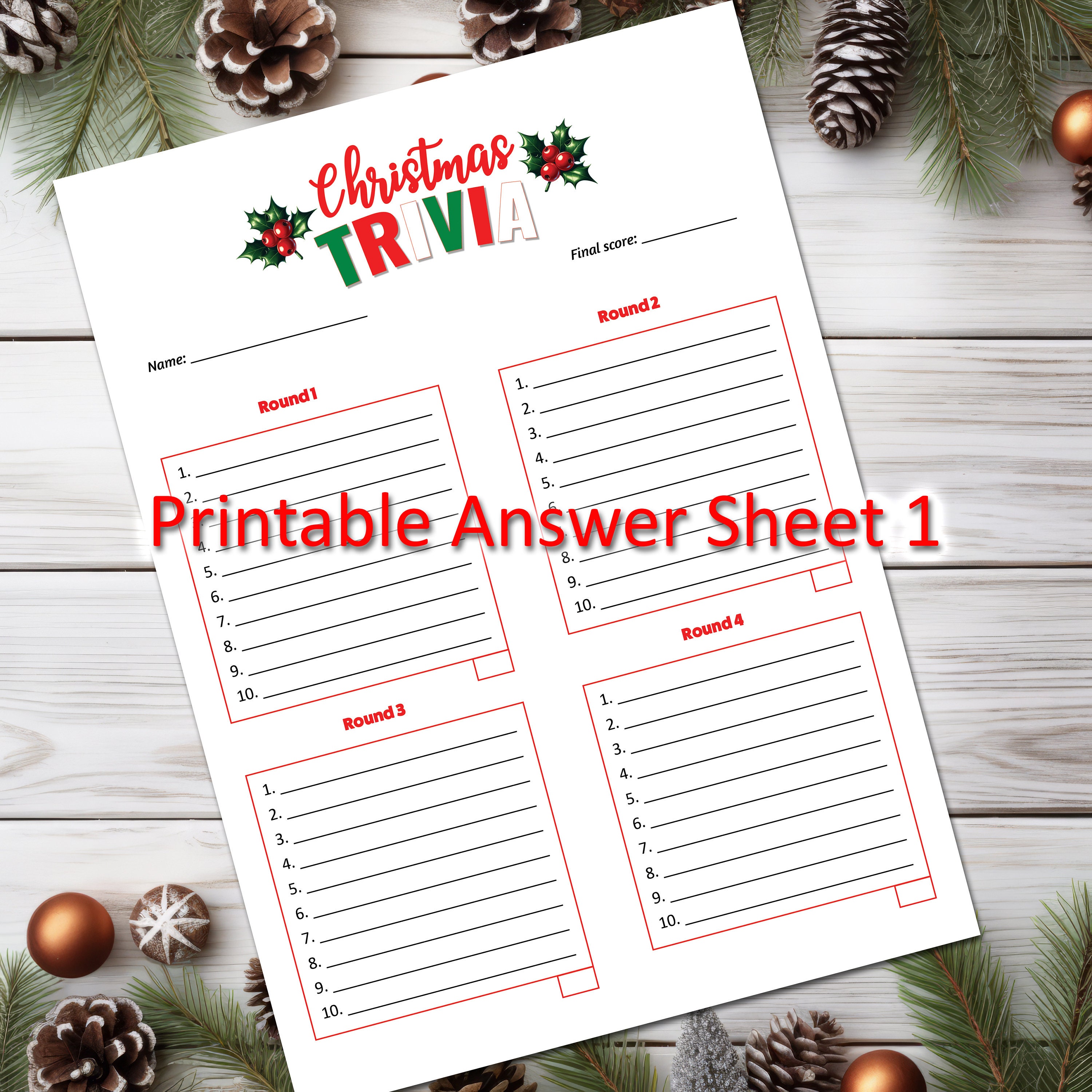 Christmas Trivia Answer Sheets, Printable Trivia Sheet, Set of 4 Trivia ...