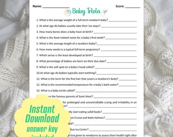 Baby Trivia Game: 20 Fun Questions, Baby Shower Activity (Digital Download)