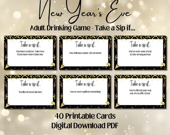 New Years Eve Game for Adults, Drinking Game, 40 Printable Game Cards, NYE Party Game, Digital Download