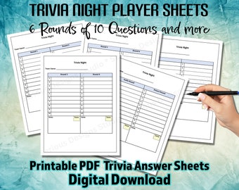 Trivia Night Sheets, Quiz-Team-Antwortbögen, druckbare PDF-Dateien, US-Letter-Größe und A4, Trivia-Gastgeber-Tools, Bar-Quiz- und Pub-Quiz-Nachtblatt