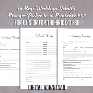 DJ Wedding Form, Printable planner for DJ, wedding dj form, wedding timeline, Bridal party list, wedding itinerary, dj song list
