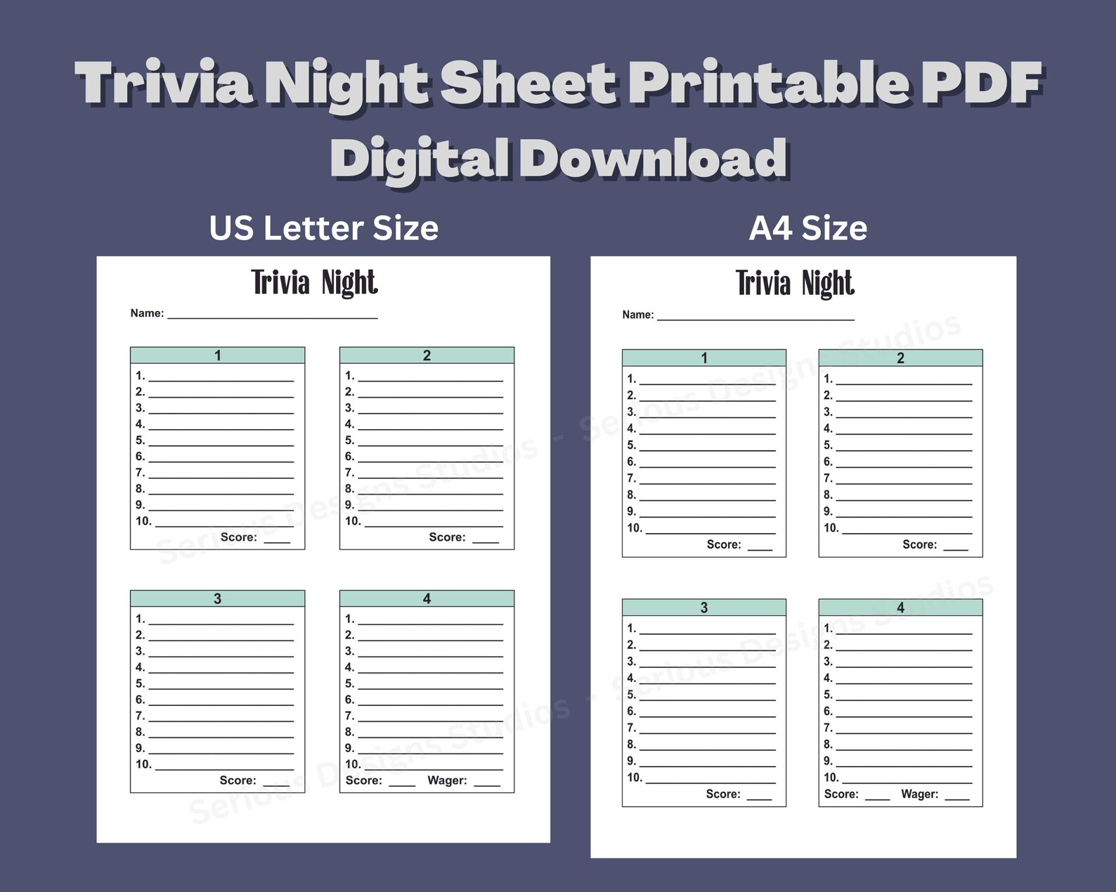 Trivia Answer Sheet Trivia Night Player Sheet Trivia Sheets Print 
