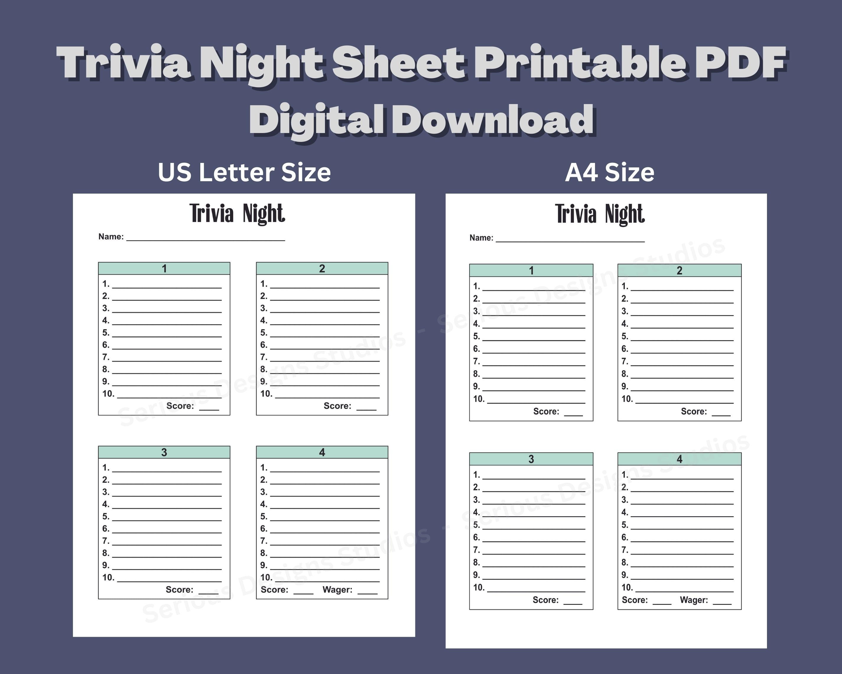 Trivia Answer Sheet Template