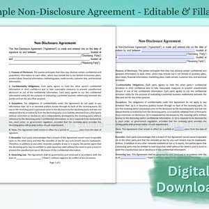 Non-Disclosure Agreement Template: Fillable & Printable NDA (Digital Download)