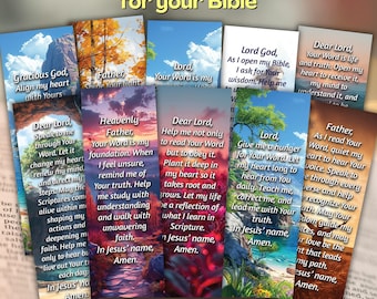 10 Christian Bookmarks for Bibles, Printable PDF, Faith-Inspired Scripture Bookmarks with Original Prayers for Understanding God’s Word