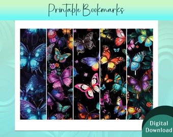 Colorful Butterfly Bookmarks, Printable Bookmarks, Nature Bookmarks, digital download, gift for book lovers