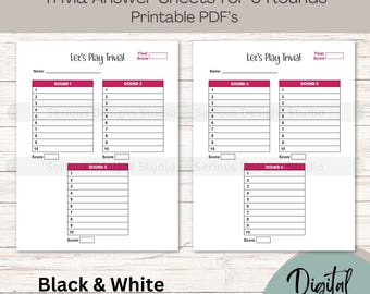 Printable Trivia Answer Sheets, 6 Rounds, Quiz Night (Digital Download)