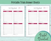 Trivia Answer Sheet, Printable Trivia sheets, Trivia Host tools, Trivia Player Answer Sheets, US Letter Size, Bar Trivia sheets, Quiz Night
