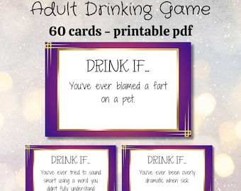 Drinking Game, 60 Printable Game Cards for Adults, Adult Game, Drinking Card Game, Party Game for Adults