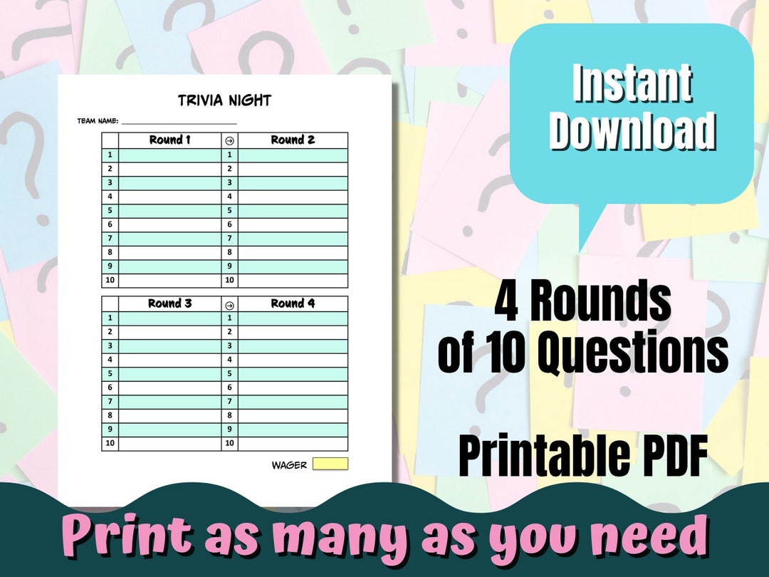 Trivia Night Answer Sheet Printable trivia sheet 4 trivia Etsy México