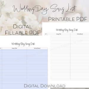 Fillable Wedding Song List: Printable DJ Playlist Form (Digital Download)
