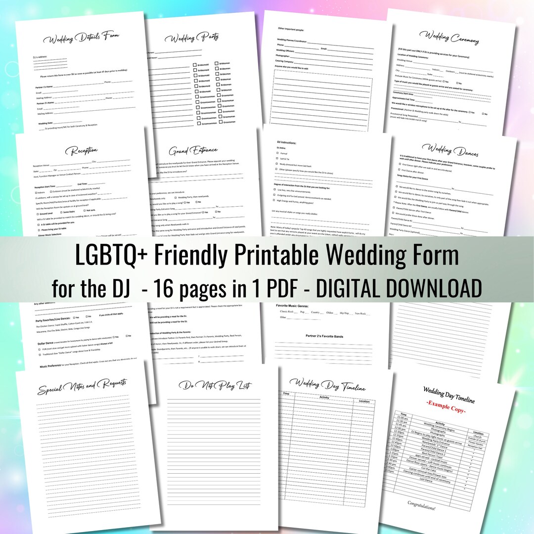 DJ Wedding Form, LGBTQ Friendly Printable Wedding Pdf Form, Editable ...