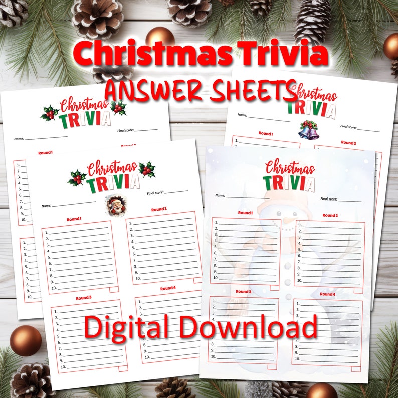 Christmas Trivia Answer Sheets, Printable Trivia Sheet, Set of 4 Trivia ...