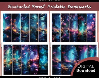 Glowing Forest Bookmarks, colorful printable bookmarks, digital download