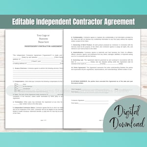 Independent Contractor Agreement, Editable contract for Independent Contractors and businesses, professional contract, Freelance template