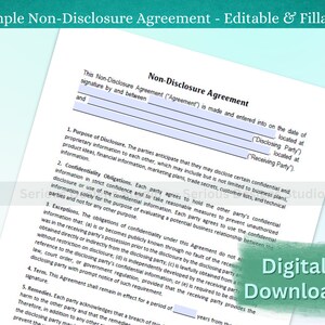 Non Disclosure Agreement, Fillable Editable and Printable PDF ...