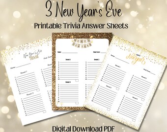 Trivia Player Sheets, New Year Theme Trivia, printable Trivia Sheets, PDF trivia, Instant Download, NYE trivia Games