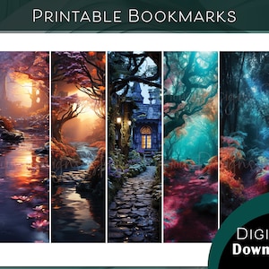 Enchanted Forest Bookmark Set, Printable bookmarks, moonlit path through the woods, Perfect gift for nature lovers, digital download