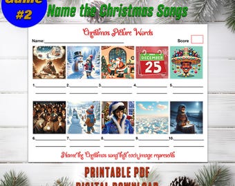 Trivia Night Game, Christmas party game, Name the Christmas song, Printable Picture Round for Trivia, fun game for all ages