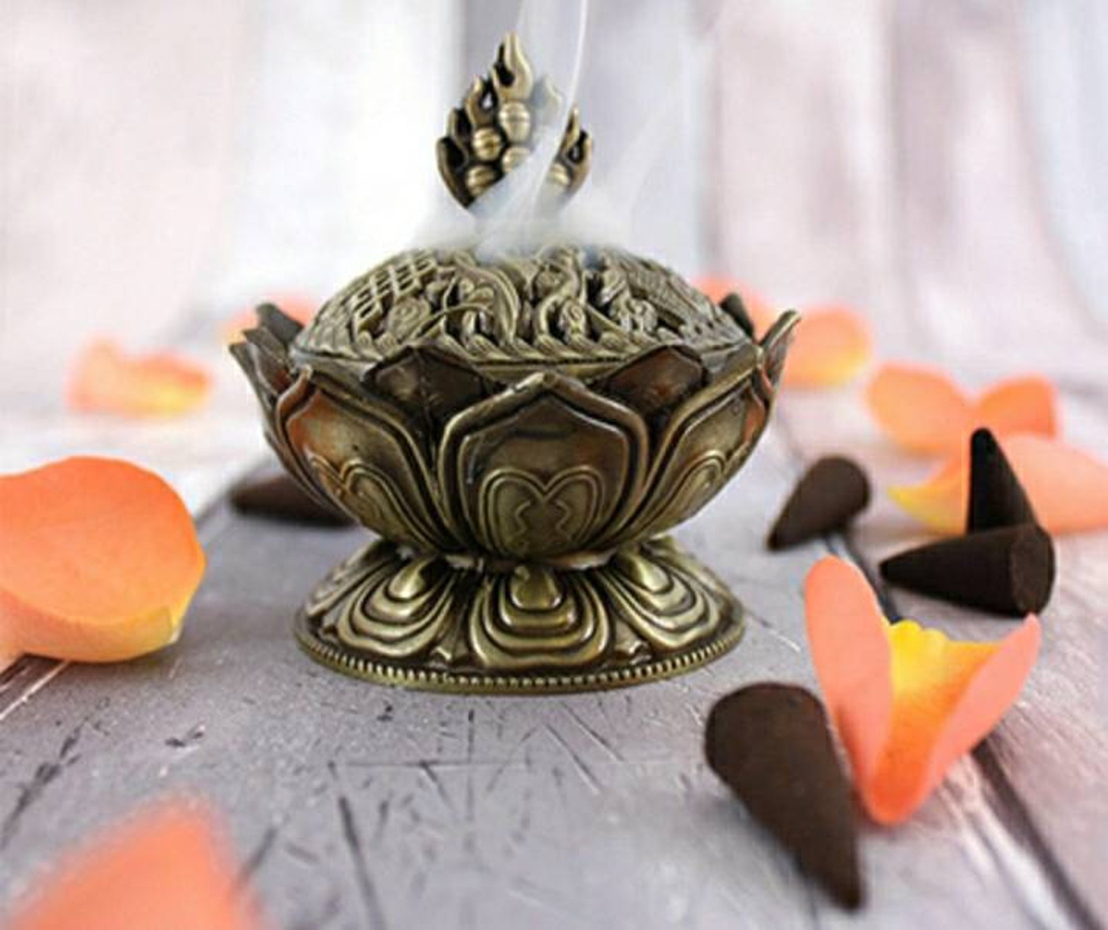 Metal Lotus Incense Cone Holder Burner Etsy