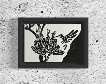 Wüsten Kolibri Linoldruck 10,5x15,5 cm Druckgröße