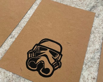 Stormtrooper 4x5.5 Tarjetas de impresión de linóleo