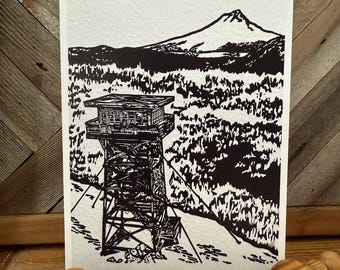 5 Mile Butte Lookout 5x7 Cards (reproduction from an original linocut print)