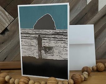 Seastack Sunset 5x7 Cards (reproduction from an original linocut print)