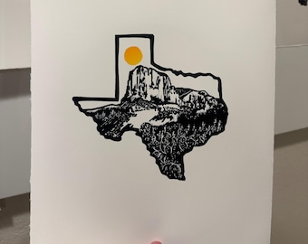 Texas es Texas - Grabado original en linóleo a color