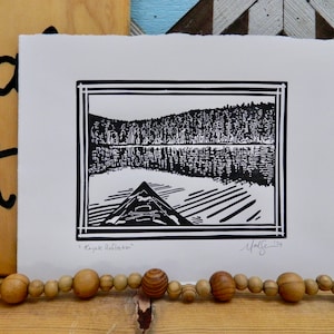 Kayak Reflection - Original Handprinted Linocut