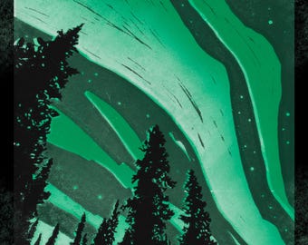 Lights - Art Print - Giclee&#39; Reproduction from an Original Color Linocut Print