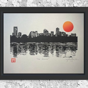 ATX SKYLINE - Original Handprinted Linocut