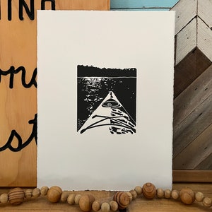 Sunlit Kayak - Original Handprinted Linocut